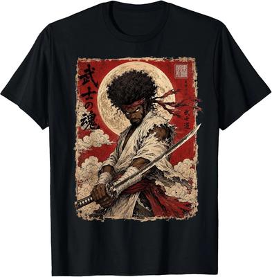 African Samurai Japanese Warrior Anime Katana Ronin T-Shirt