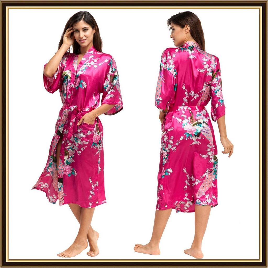GMXIA Summer Women's Bathrobes, Wedding Bridesmaids, Silk Bathrobes, Printed Silk Pajamas, Thin Women's Home Wear Pajama