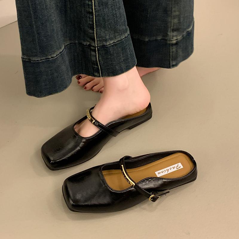 Summers New Style Women Cover Toe Mules Slippers Fashion Shallow Slip On Slide Ladies Women's Elegant Dress Shoes Zapatos Mujer
