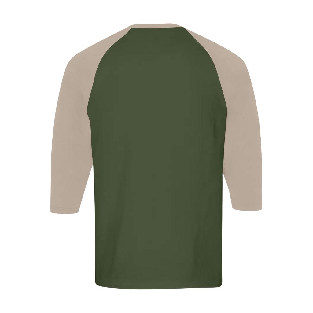 Men's Button-Down Contrast Raglan 3/4 Sleeve Top