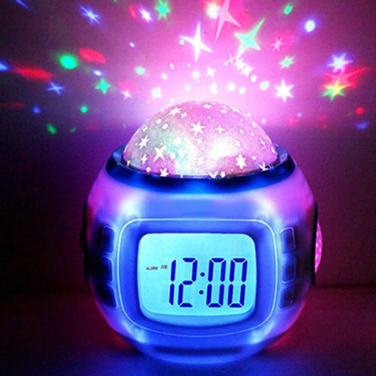 

Color Changing LED Star Sky Projection Alarm Clock Night Light For Bedroom Kids Room белый
