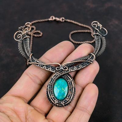 Collana con Pietra di Crisocolla Gioielli Avvolti con Filo di Rame Collana in Rame Fatta a Mano Collana Unica Regalo per la Mamma Bella Collana Wire Wrap