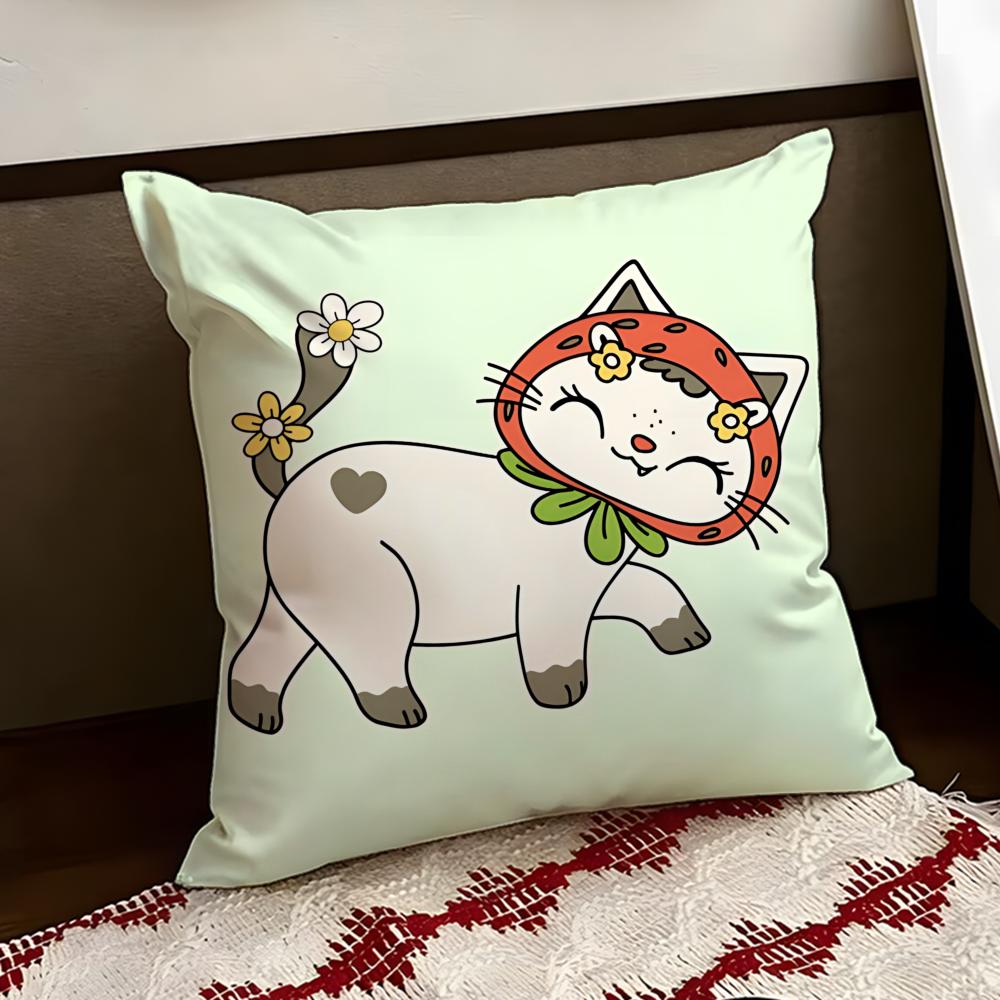 Tied Bandana Cat Cushion Cover Reversible Soft Durable Pillow Cover Home Car MultiScene Use for Daily Comfort