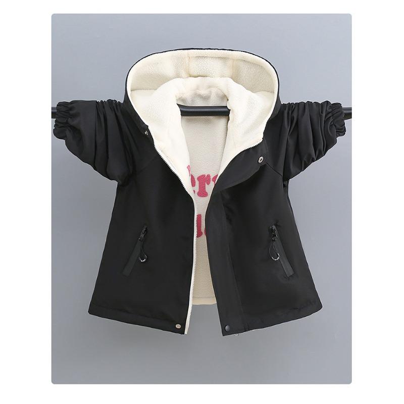 Girls Fleece Lined Reversible Hooded Jacket Kids Children Warm Outerwear