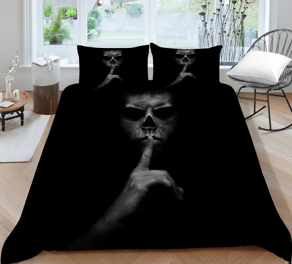 Zestaw poszewek na kołdrę z nadrukiem czaszki okropny styl pościel zatoczka garnitur chłopięcy pojedynczy rozmiar poszewka na pierzynę garnitur czarne tło pościel domowa