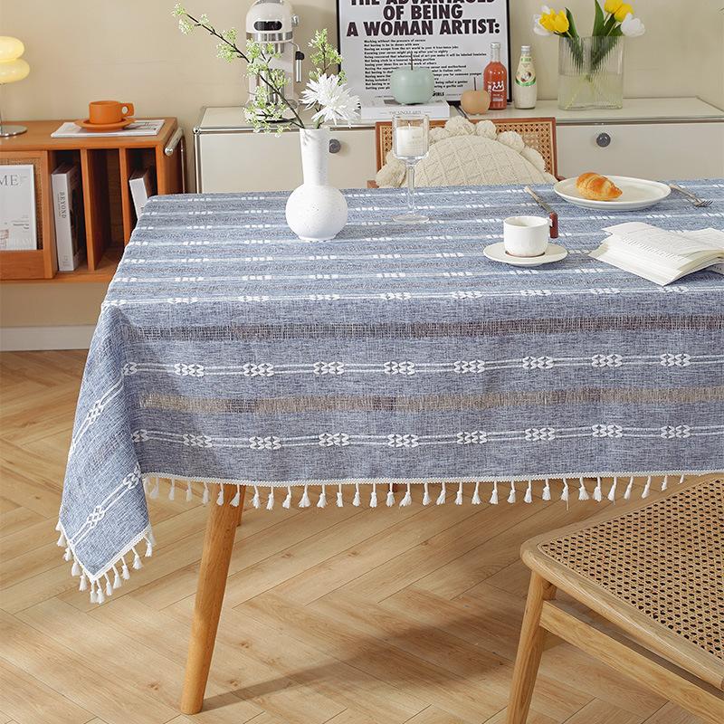 Tassel Hollow Tablecloth Striped Simple Dining Table Cloth Coffee Table Cloth Tablecloth Rectangular Living Room Household Cover Towel