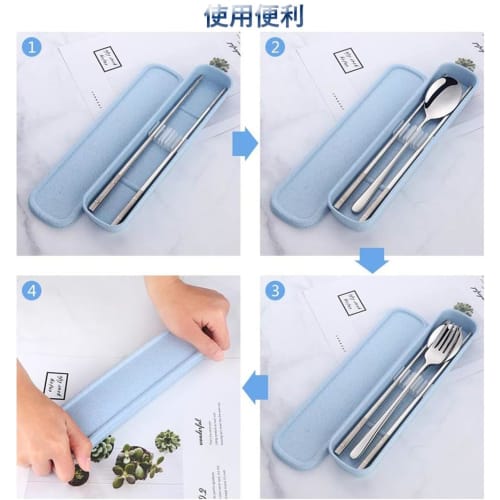 Stainless Steel Spoon, Fork, and Chopsticks Set for Lunchboxes, Hygienic, Durable, and Stylish, Includes a Wheat Container, Portable, and Available in