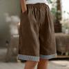 Women's Fashion  Color Stripe Patchwork Loose Button Cotton Linen Casual Five-Four Pants