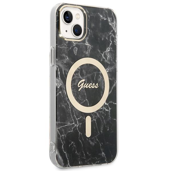 Guess GUBPP14SHMEACSK Case+ Charger Set iPhone 14 / 15 / 13 6.1" black/black hard case Marble MagSafe