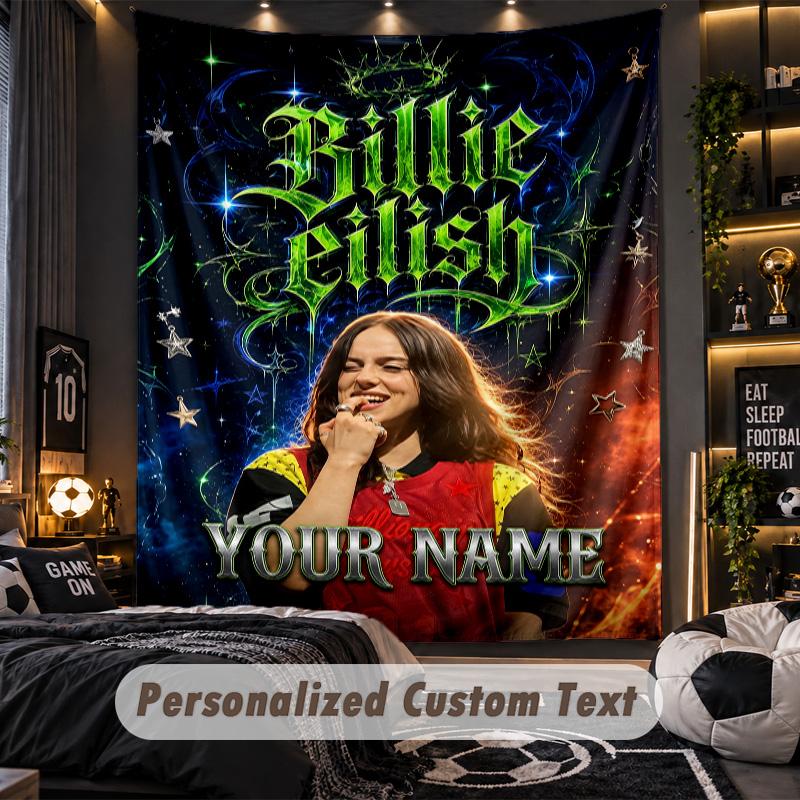 Personalisierte Wandtapisserie, Billie Eilish Individuell Bedruckter Name, Stoff-Wandkunst für Innenraum-Hintergrund