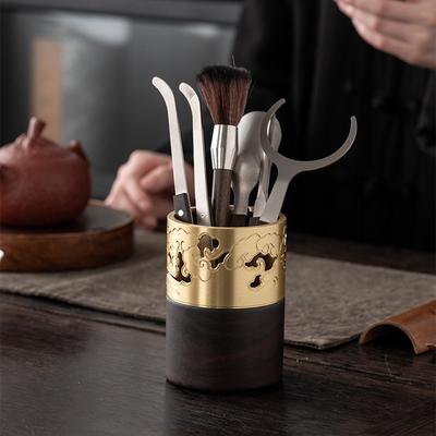 Black Ebony Wood Tea Tool Set With Solid Brass Six Essentials Gongfu Ceremony