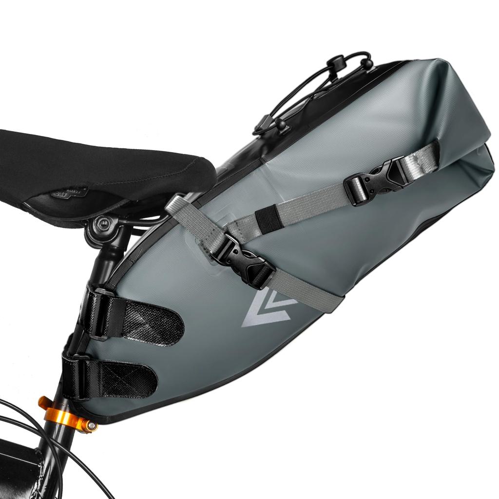 AFISHTOUR Bicycle Saddle Bag 10L Waterproof Cycling Saddle Bag Under Seat Storage Pack for Mountain Bike Travel (Gray)