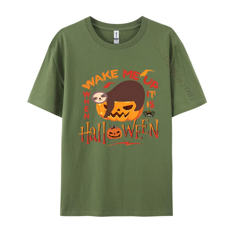 

Funny Wake Me Up When Its Halloween Sloth Tshirts Vintage T Shirt Male Funny Tee Tops 100 Cotton Fabric Tshrits Black 4XL