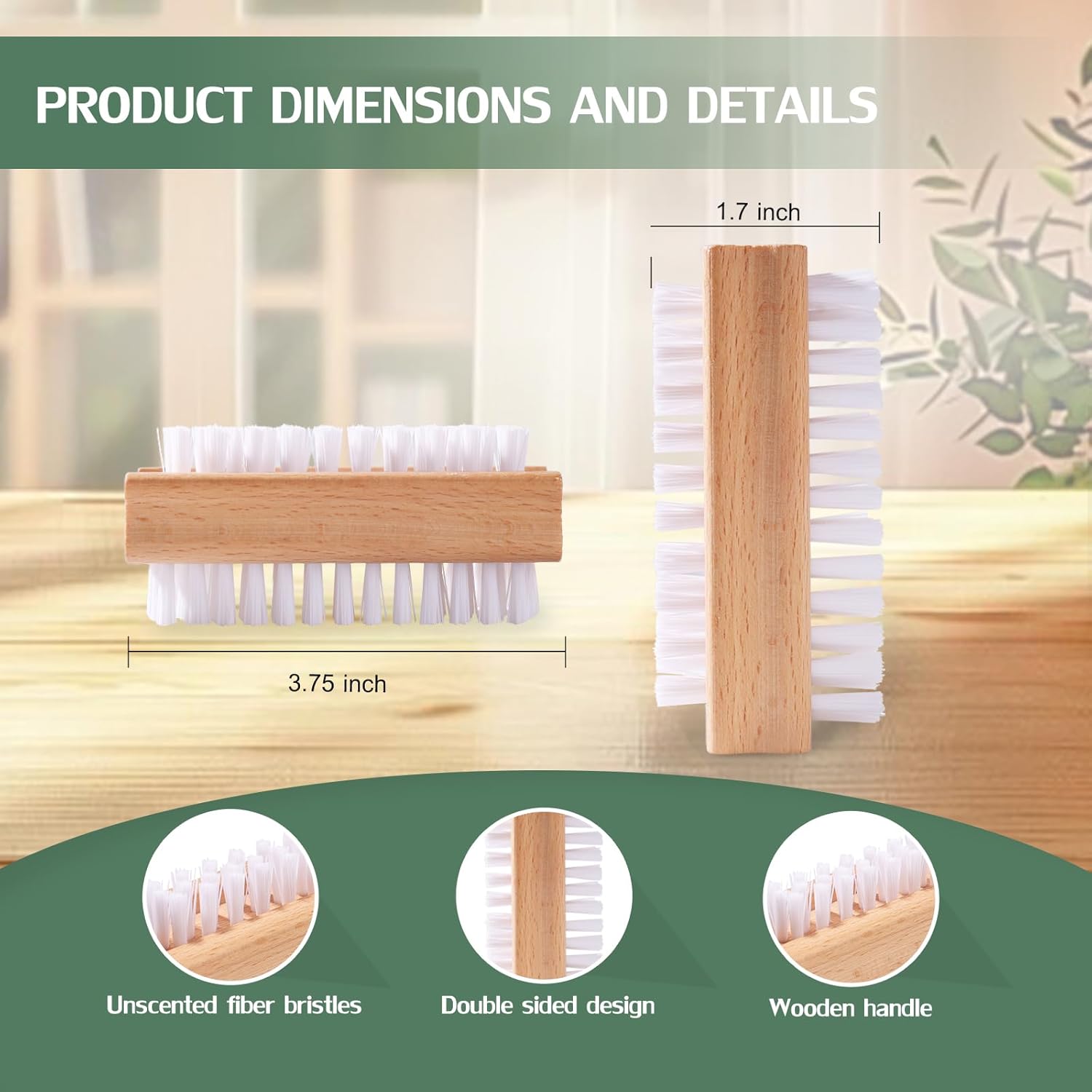 DBEBTOOL Nail Brush Set - 4pcs Two-Side Fingernail Nail Brushes for Cleaning, Wooden Nail Cleaning Brush, Stiff Nail Scrubber Brush for Cleaning Toes