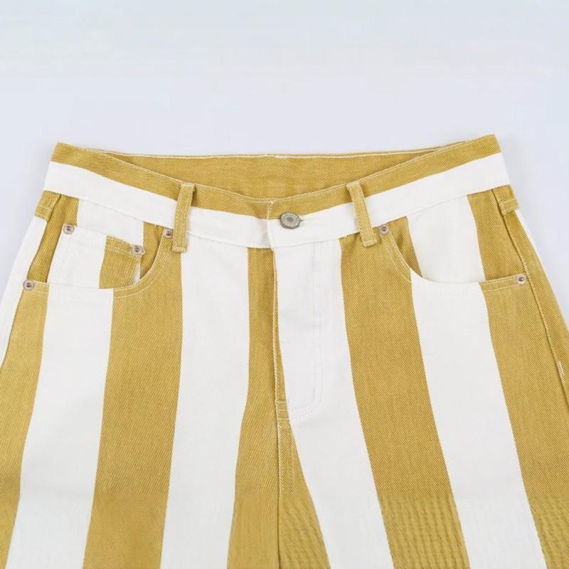 Womens High-Waisted Striped Tapered Jeans Casual Pants 2026 Cotton Blend Slim Fit