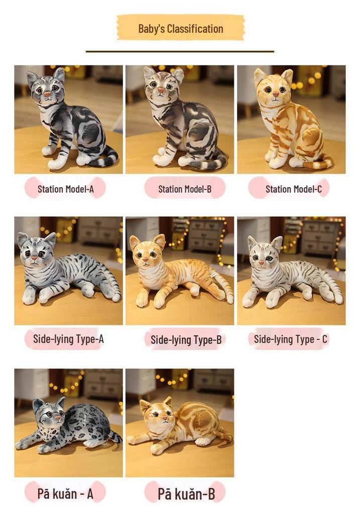 3D Cat Plush Toy Throw Pillow - Cute Stereo Cat Doll for Kids' Birthday Gift