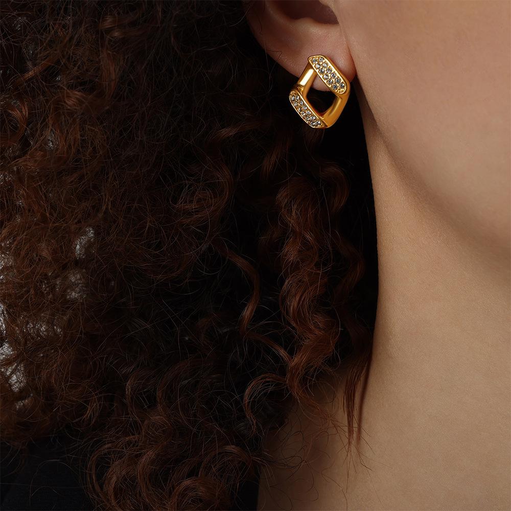 Stylish Gold-Plated Titanium Geometric Earrings - European and American Fashion Jewelry for Women