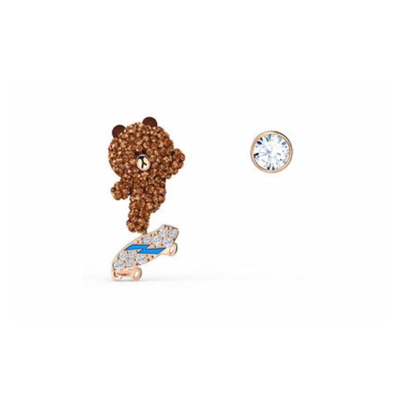 Swarovski Line Friends Vibrant Brown Bear Stud Earrings Women s Brown 5514438 кофейный
