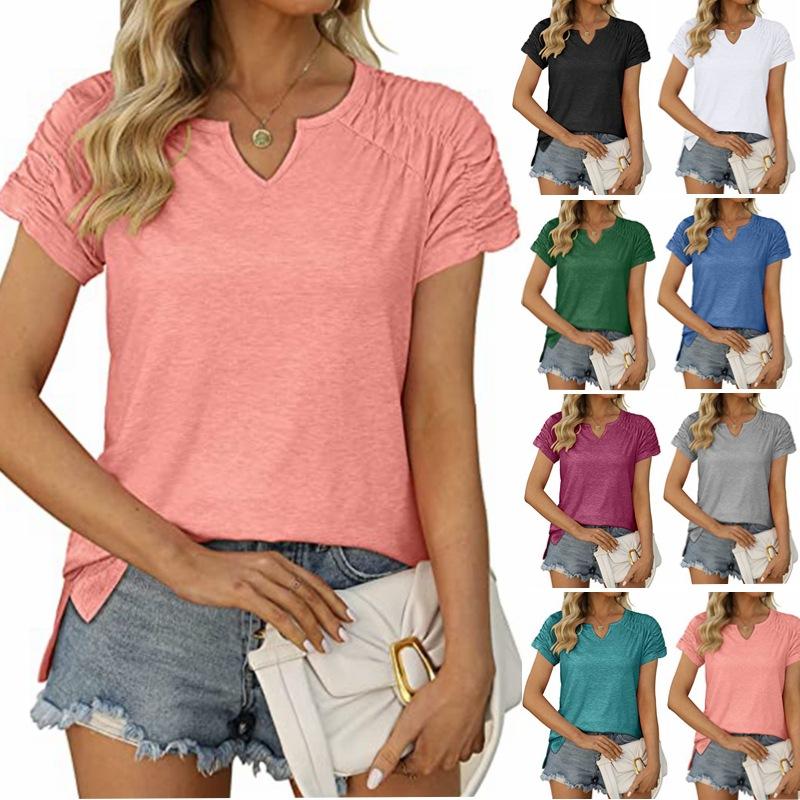 

Женская мода, летние женские футболки и топы с V-образным вырезом и коротким рукавом