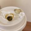 Vintage Amber Color Natural Stone Adjustable Ring Elegant Open Finger Ring Bohemian Style Jewelry for Fashionable Women