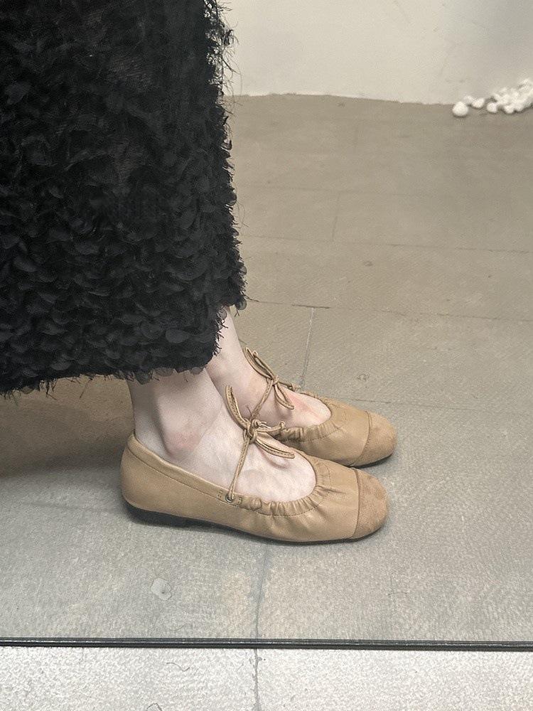 Retro-Falten-Weichleder-Nischen-flache Mary-Jane-Schuhe für Damen, Frühling und Herbst, Temperament