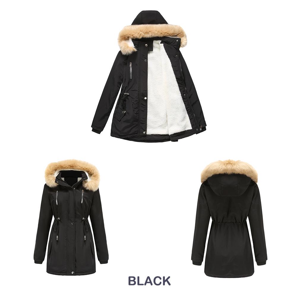 2024 Autumn/Winter Women's Thick Lambswool Cotton Jacket with Removable Hood and Fleece Lining