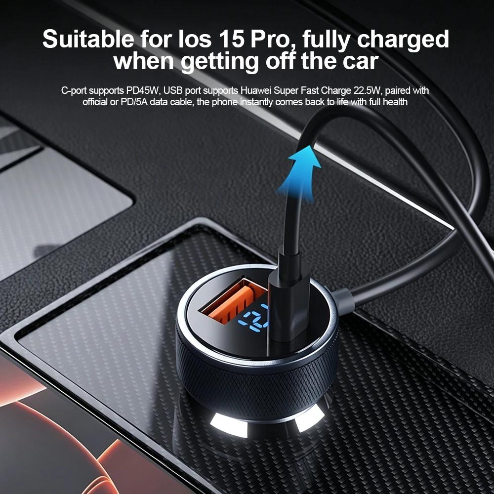 High-power 326W Car Charger Multi-functional Type C USB Fast Charger with Voltage Extension Cable Vehicle-mounted Charger