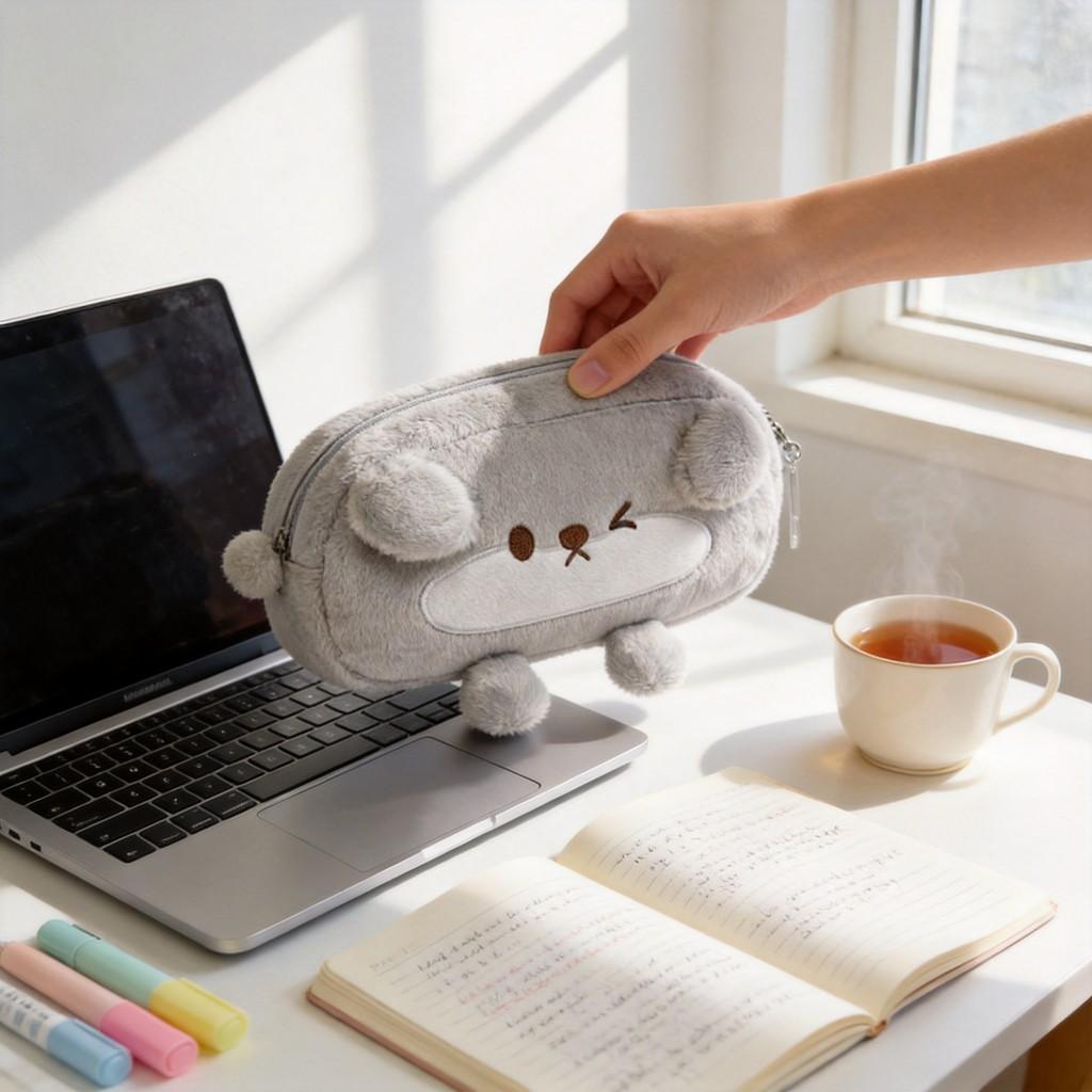 Water Sase Small Pencil Case With Plush Material For Students And Girls