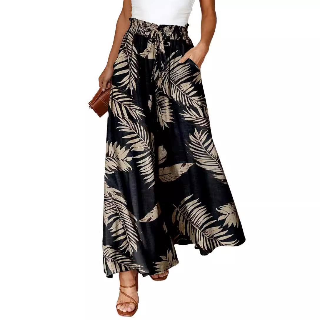 

Summer Wide Leg Pants High Waisted Flowy Pockets Trendy Casual Lounge Boho Beach Trousers L