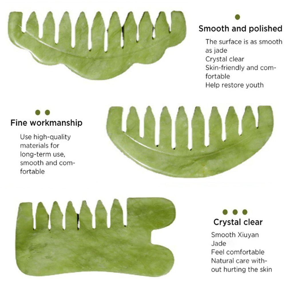Green  Hair Brush Natural Gua Sha Board Stone Portable Massage Comb  Facial Detoxification Tool