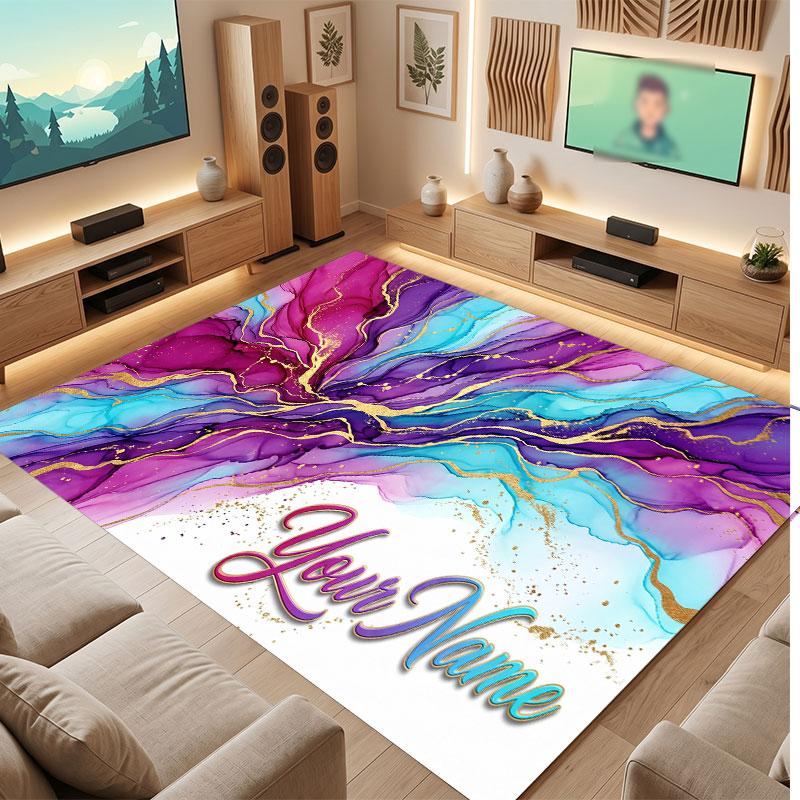 Abstract Geometric Theme Crystal Velvet Floor Rug Personalized Custom Name Text Warm Carpet Home Decoration