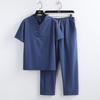 Mens Chinese Style Casual Short Sleeve T Shirt And Cropped Pants Large Size Two Piece Set