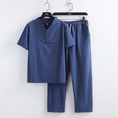 Herren Chinese Style Freizeit Kurzarm T-Shirt und Cropped Hose Große Größe Zweiteiliges Set