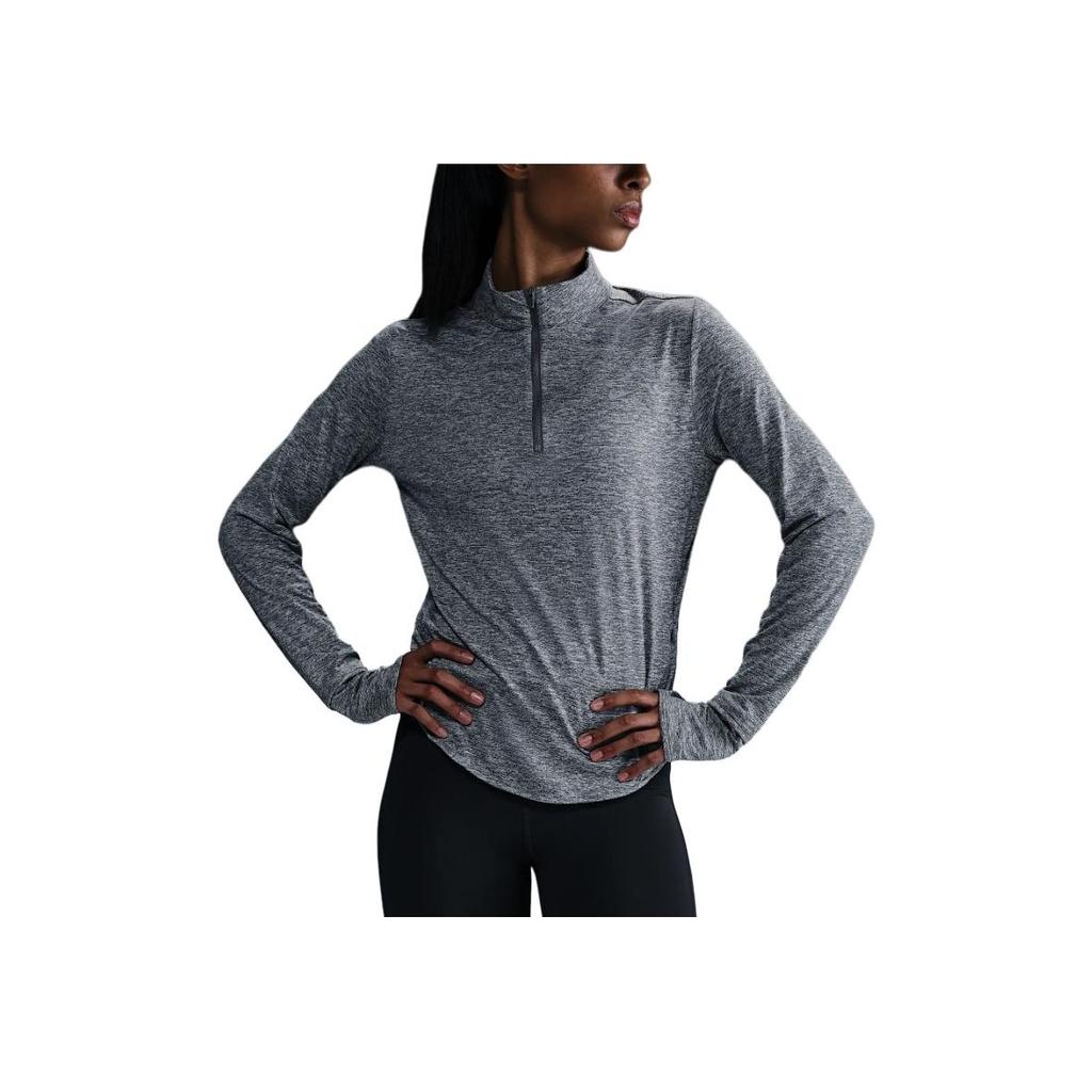 Nike Solid Color Stand Collar Half Zip Long Sleeve Fitness Top Women tops Gray HQ0499-084