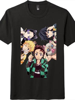 Demon Slayer Group Graphic T-Shirt, Unisex Casual Tee for Anime Enthusiasts
