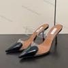Fashion New Summer 2025 Patent Leather Nude Color Thin Heel Pointed High-heeled Sandals, Transparent Open Toed Sexy Women's Slippers