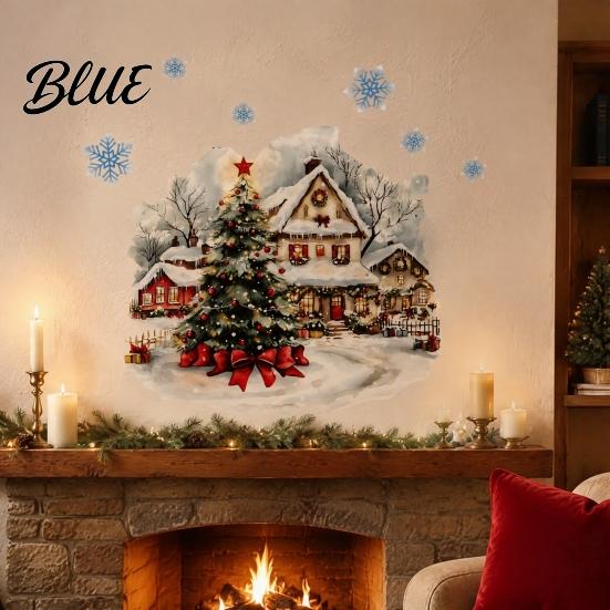 Winter Wonderland Decorations Christmas Wall Decals Watercolor Santa Claus Xmas Tree Village House Sticker Peel Self Adhesive Mural And Stick