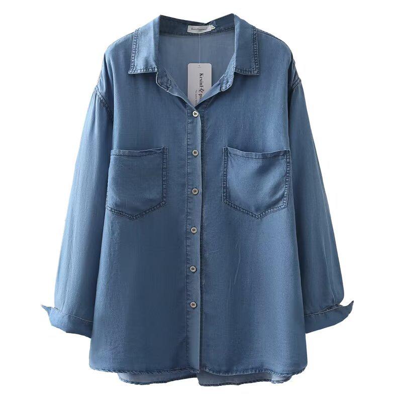 Cardigan da Donna Taglie Forti in Denim Tencel a Manica Lunga - Autunno 2023