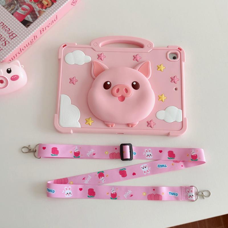 Retractable Stand Protective Case for iPad Air A16 with Pig Design