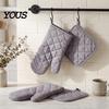 Heat Resistant Oven Mitts 4Pcs and Pot Holders Set, Cotton Kitchen Gadgets for Home Gloves, Quilted Insulated Mats Baking Cooking Accessories
