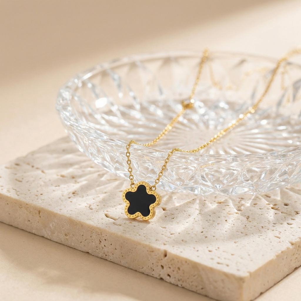 Double Sided Clover Zirconia Necklace, Lucky Charms Flower Shell Pendant, Rustproof Stainless Steel Dainty Jewelry for Women