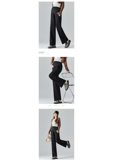 Spring 2025 Maternity Wide-Leg Pants: Adjustable Tummy Support, Casual Straight-Leg Fit Suitable as Outerwear.