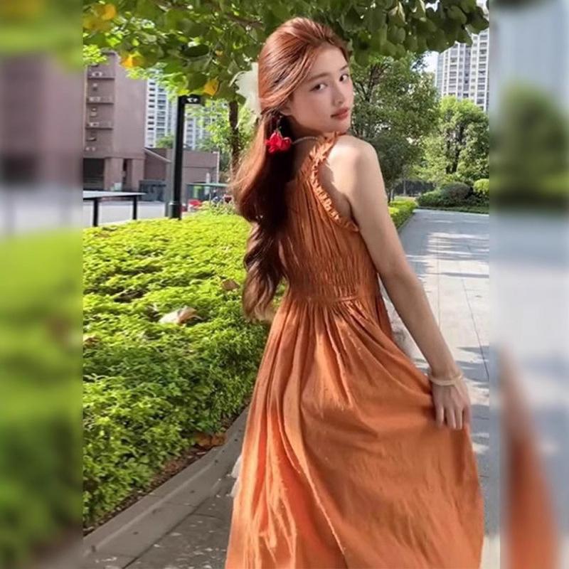 French temperament waist thin suspender dress children's summer new seaside vacation wind beach dress