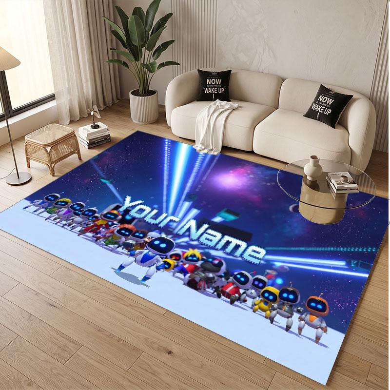 Custom Name Text Crystal Velvet Rug,Astro Bot Soft Plush Decorative Non Slip Floor Carpet