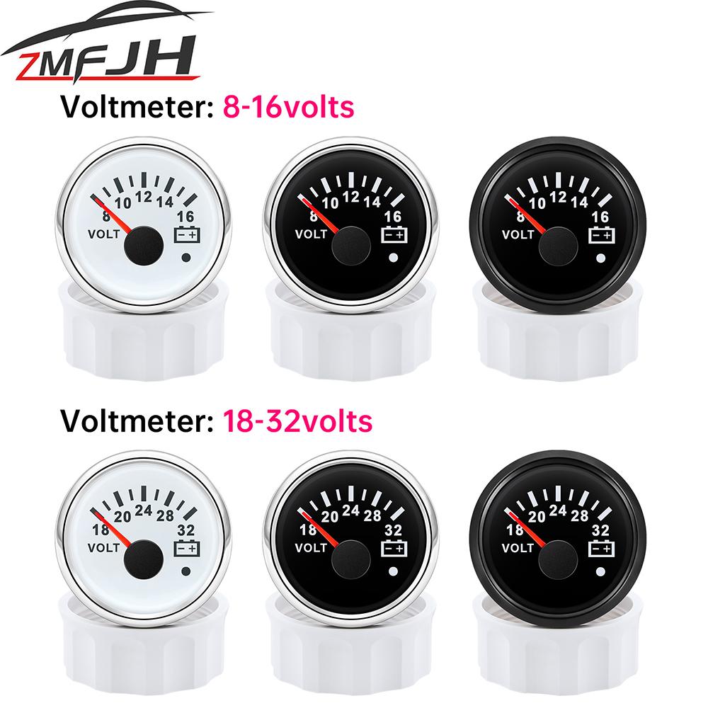 52mm Voltmeter 8-16V 18-32V Voltage Gauge With Alarm Light For Car Marine Boat 7 Color Backlight Volts Meter Waterproof Gauge