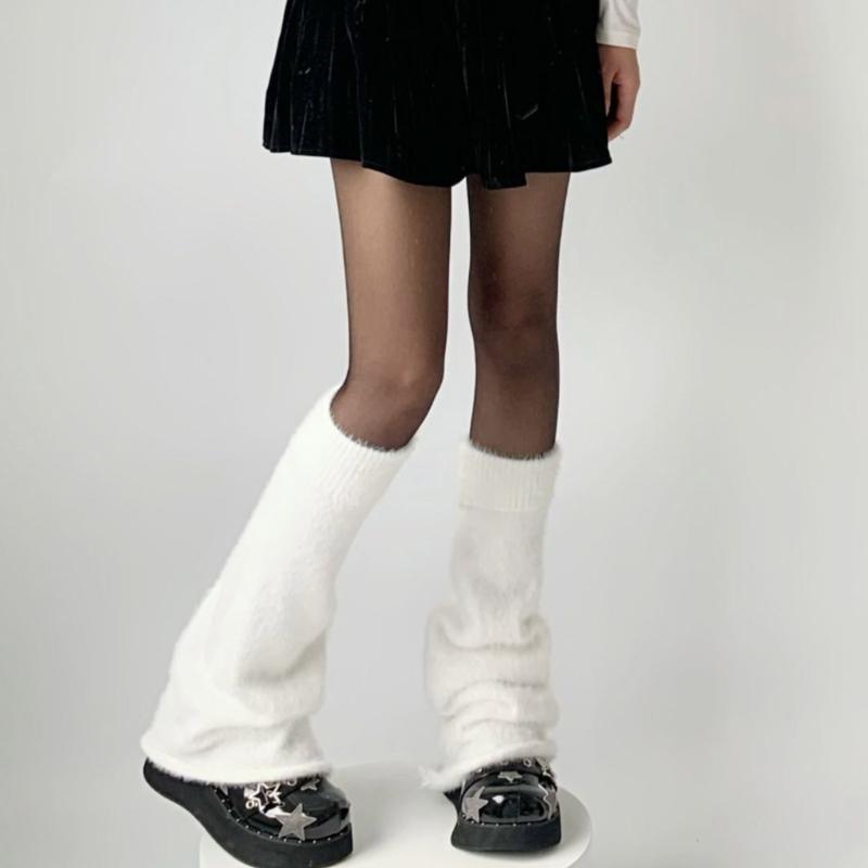 Women Flared Loose Foot Cover Winter Furry Solid Color Leg Warmers Streetwear