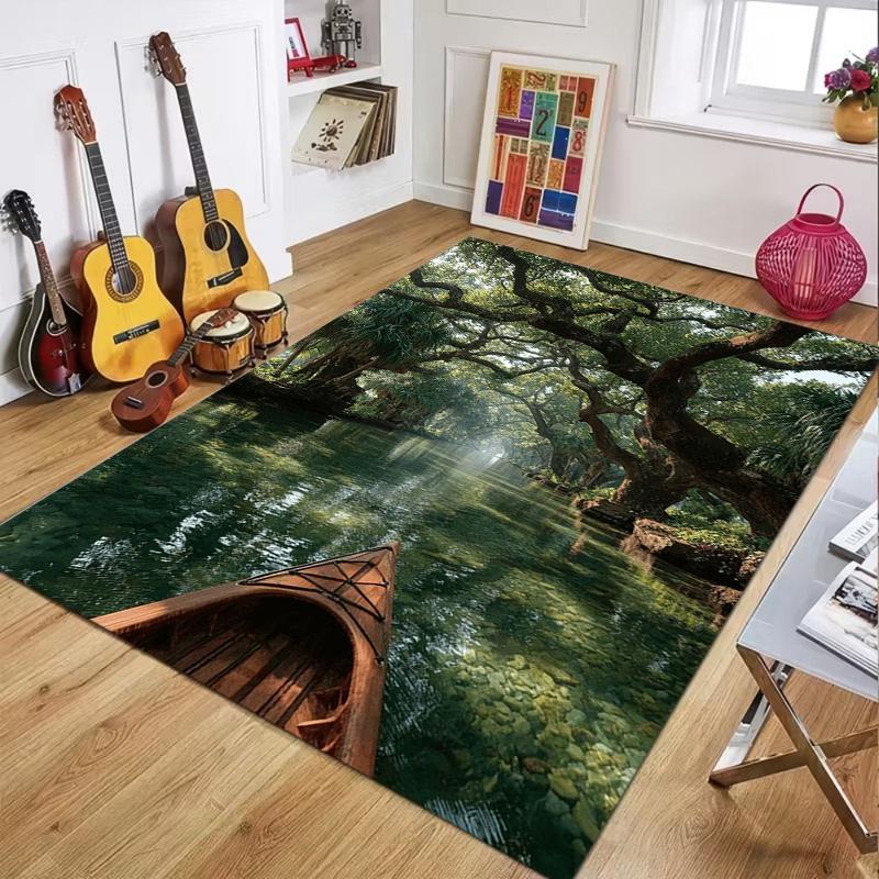 Tropical Rainforest Lake View Area Rug Non-Slip Washable Soft Nature Scenic Floor Mat for Living Room Bedroom Home Decor