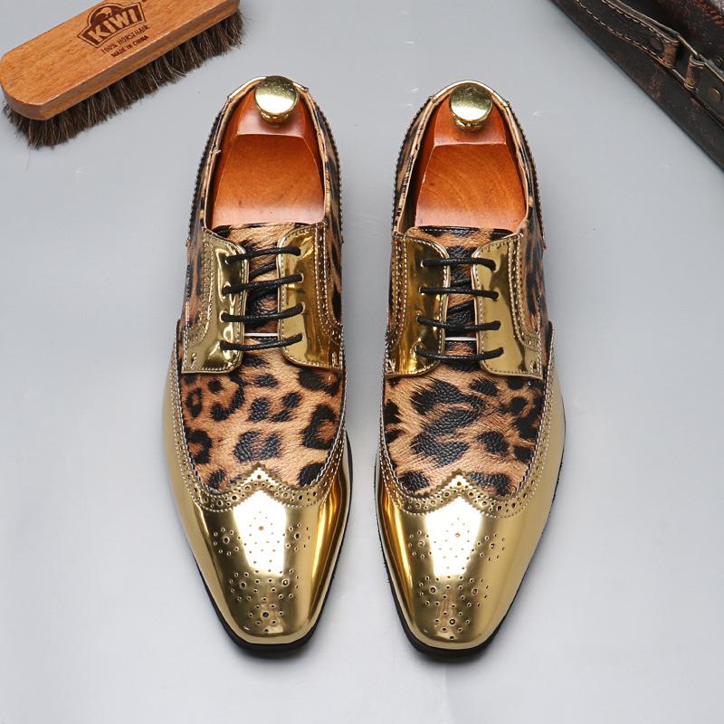 Fashion Luxury Brand New Men Golden Silver Men's Shoes Leopard Print Casual Shoes Mens Oxfords Business Wedding Formal Brogues Shoes