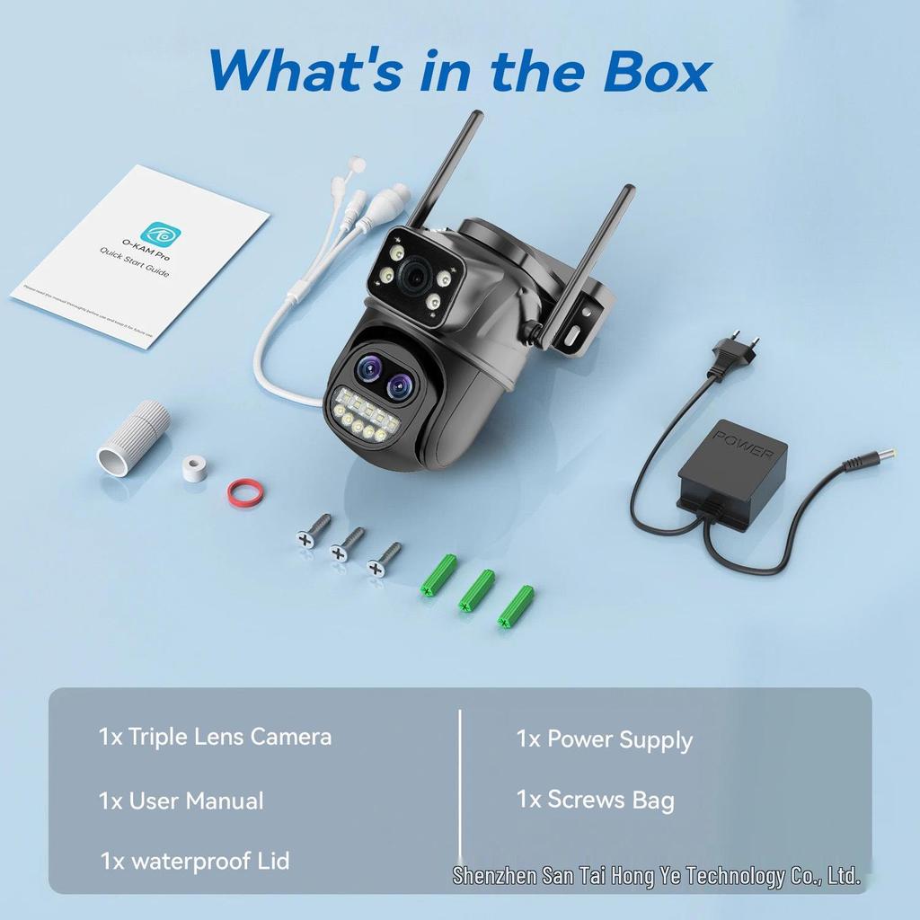 15MP HD Triple-Lens Outdoor PTZ Camera with Waterproof Build, WiFi, Full-Color Night Vision, 10x Zoom, and Two-Way Audio.