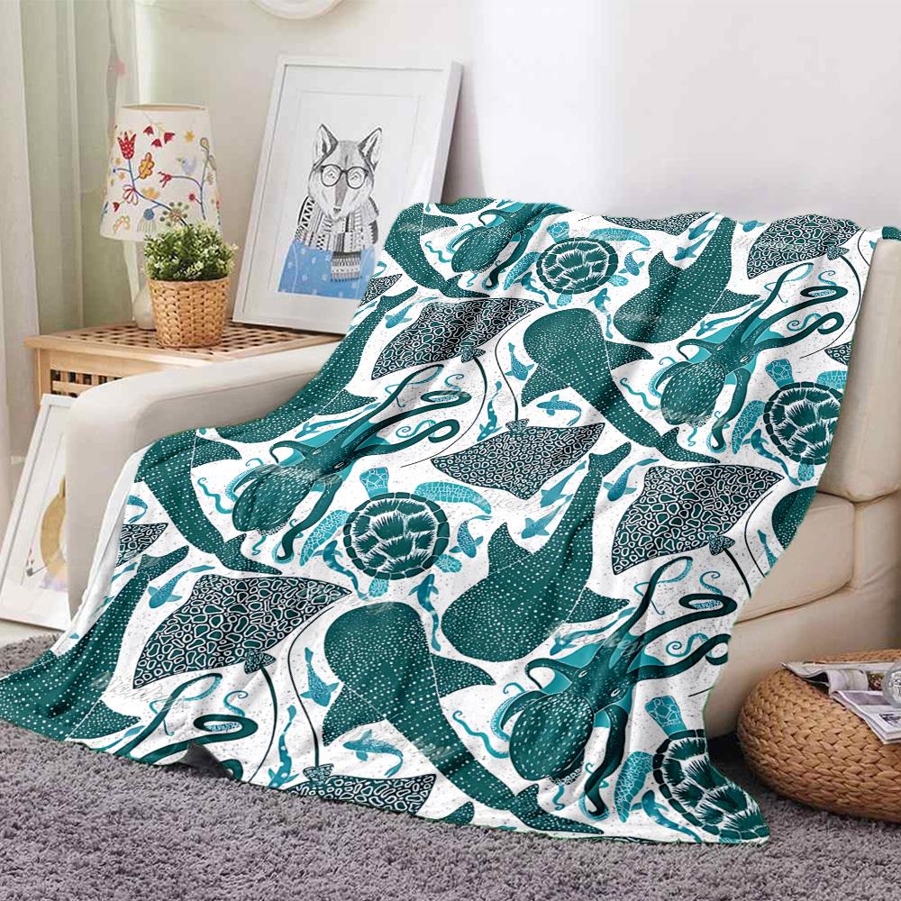 1pc Ocean Creatures Lightweight Flannel Blanket, Comfortable and Warm Blanket, for Office and Camping Sofa Bed, Livingroom186
